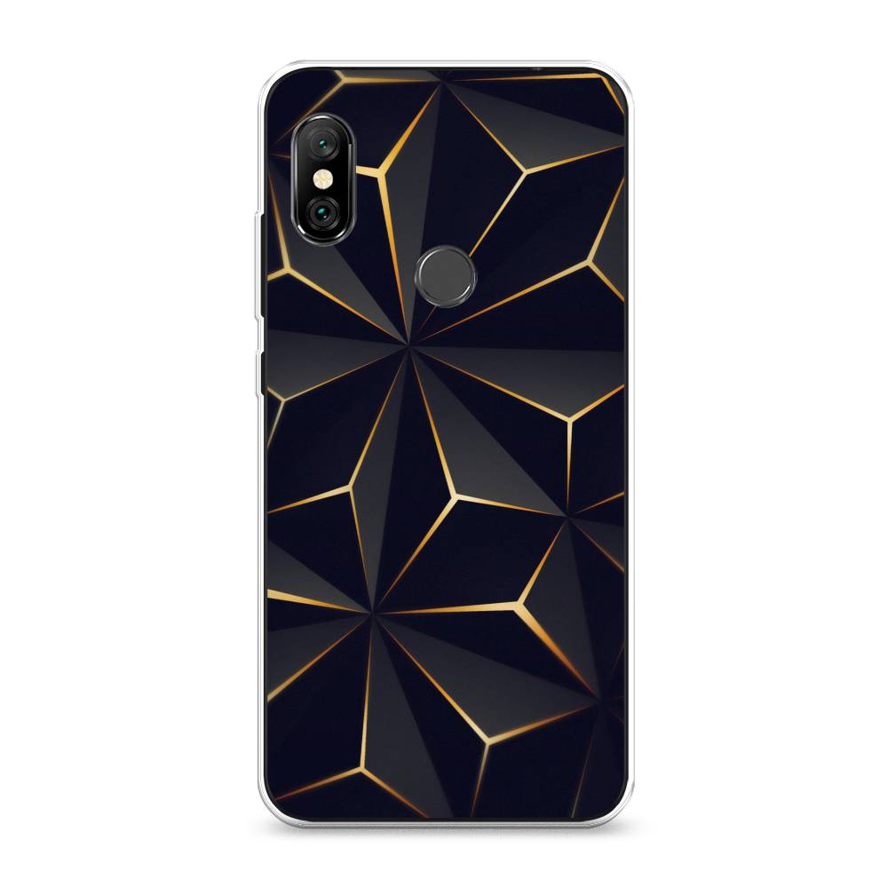 

Чехол на Xiaomi Redmi Note 6 Pro "Черные полигоны", Золотистый;черный, 34650-3