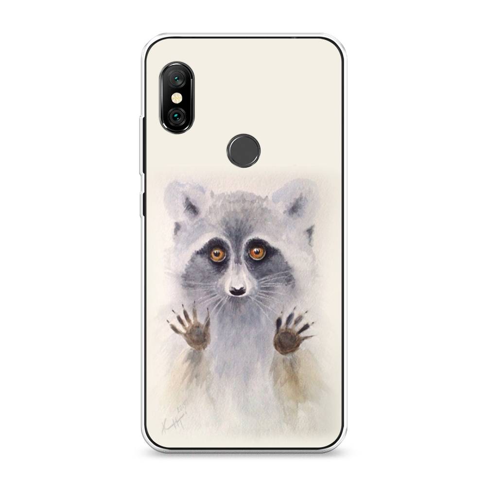 

Чехол на Xiaomi Redmi Note 6 Pro "Енот за стеклом", Бежевый;серый, 34650-4