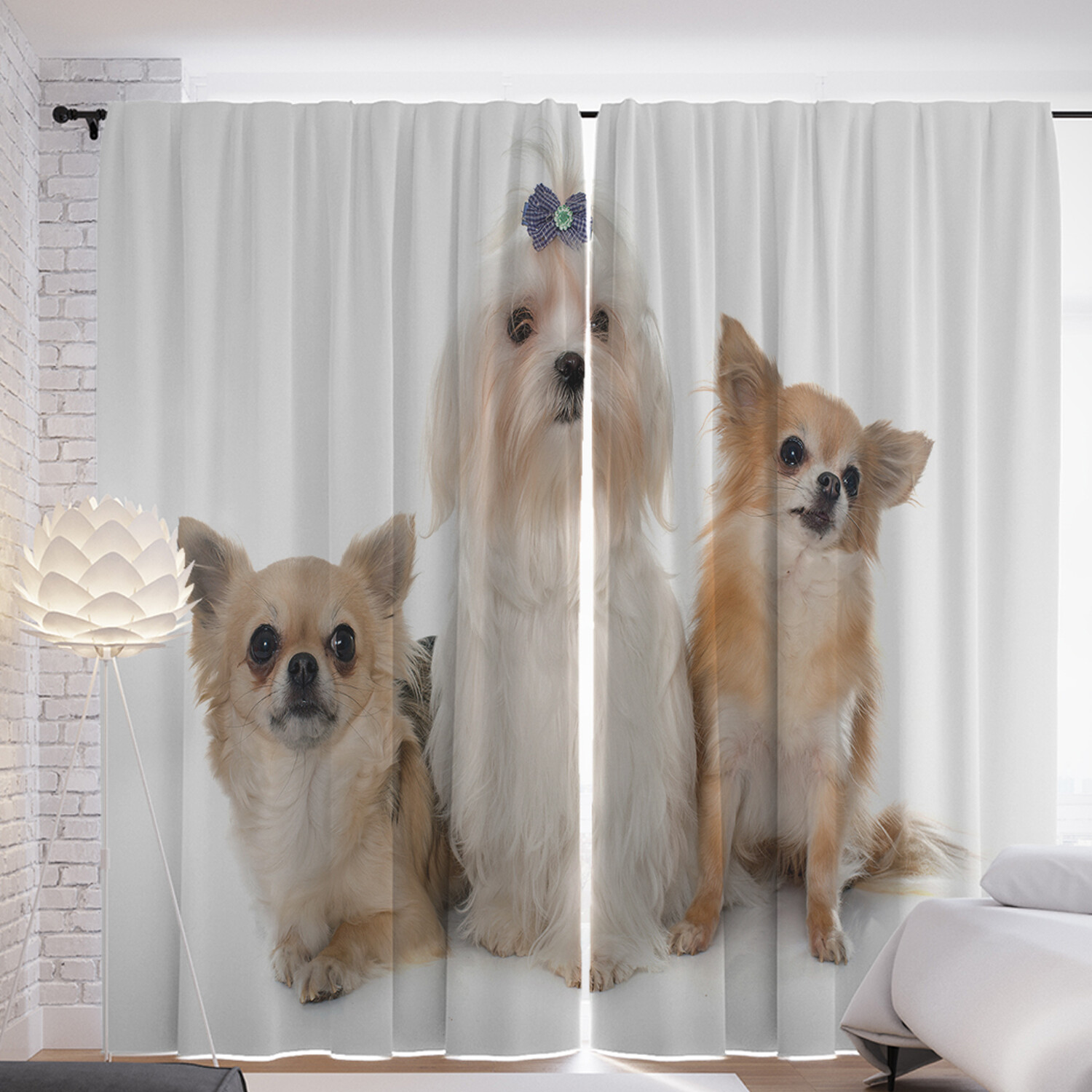 

Шторы с фотопечатью JoyArty "Чихуахуа и болонки" из сатена, 290х265 см, Чихуахуа и болонки