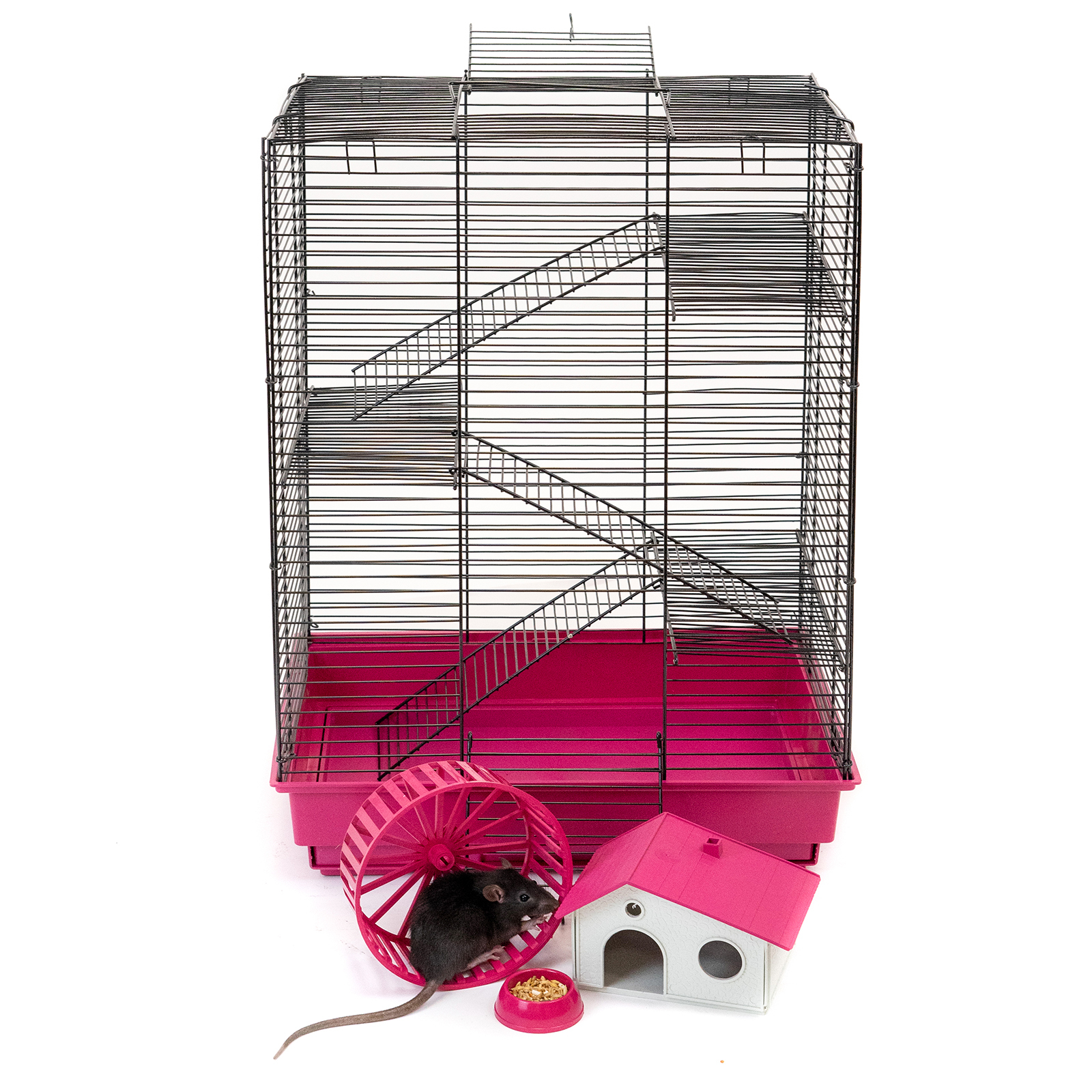 

Клетка для грызунов PetTails, шаг прута 10,5мм,42х30х59см 3 этажа домик, колесо, рубиновая, Красный, 4034