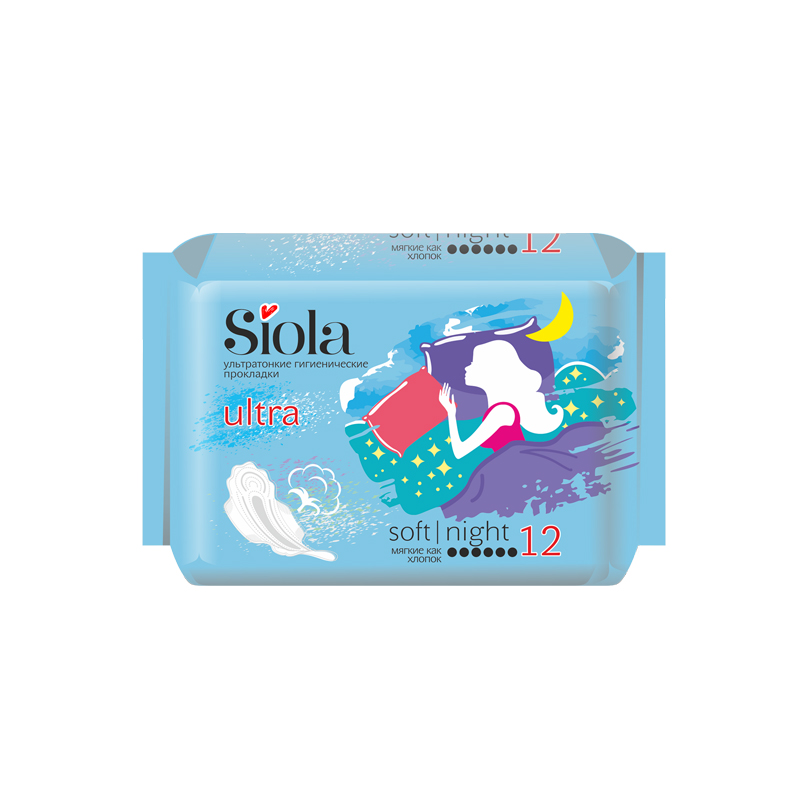 Прокладки гигиенические Siola Ultra Soft Night 6 капель 12 шт