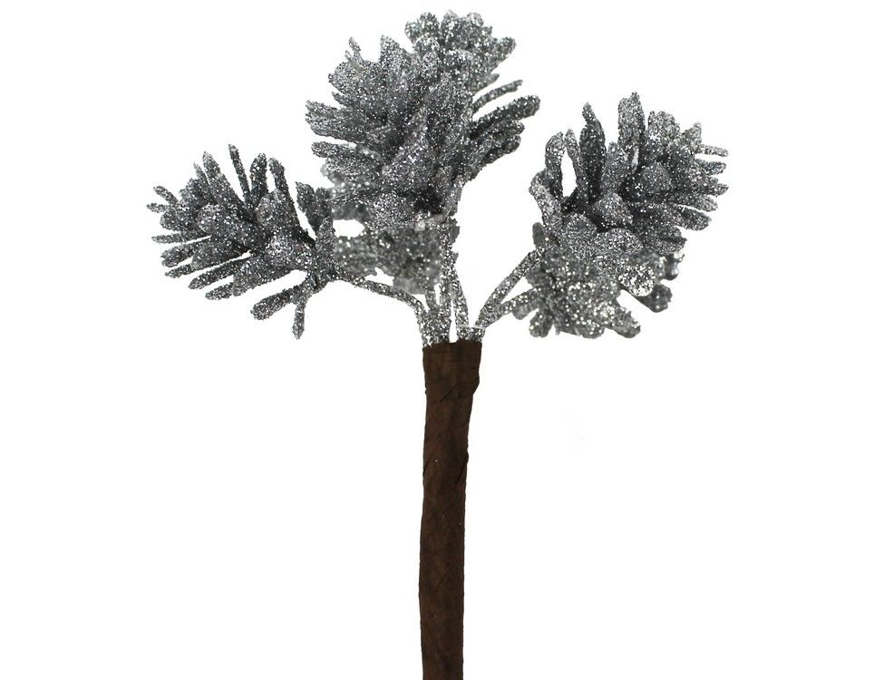 фото Декоративная ветка шишки-искорки серебряные, 50 см, hogewoning