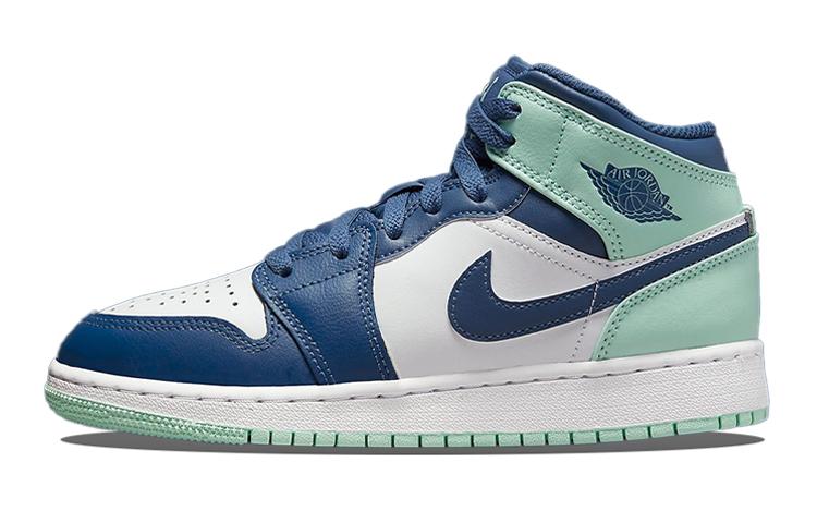 

Кеды унисекс Jordan Air Jordan 1 Mid Blue Mint GS синие 35.5 EU, Синий, Air Jordan 1 Mid Blue Mint GS