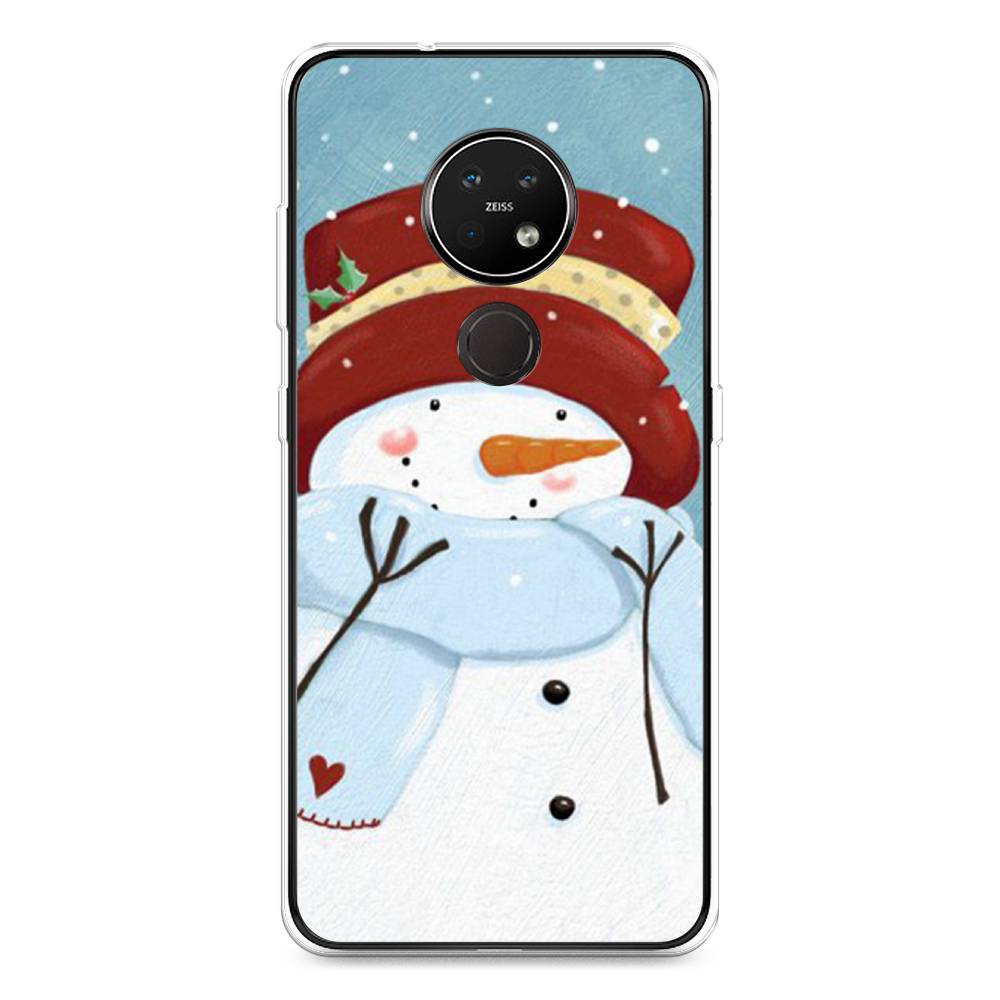 

Чехол на Nokia 7.2 "Застенчивый снеговик", Голубой;белый;красный, 123150-5