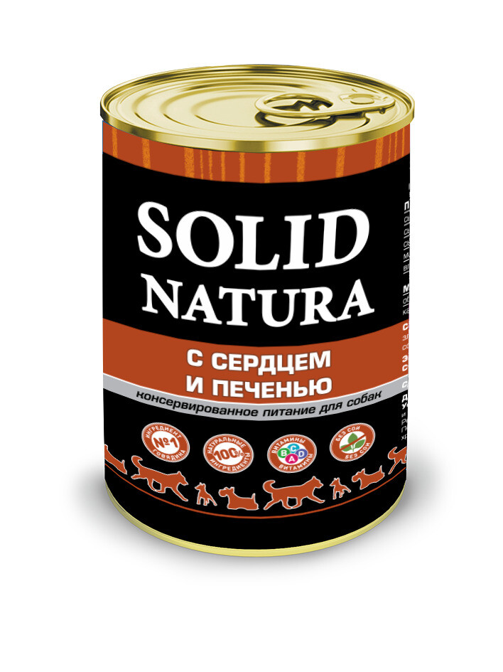 

Консервы для собак Solid Natura, сердце и печень, 340 г, Баланс