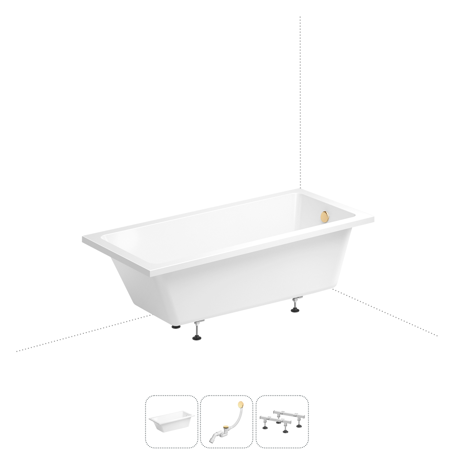 

Акриловая ванна 150х80 см Wellsee FreeDom 231101008 в наборе 3 в 1, Белый, Bath.FreeDom_ветка_B_слив-перелив золото