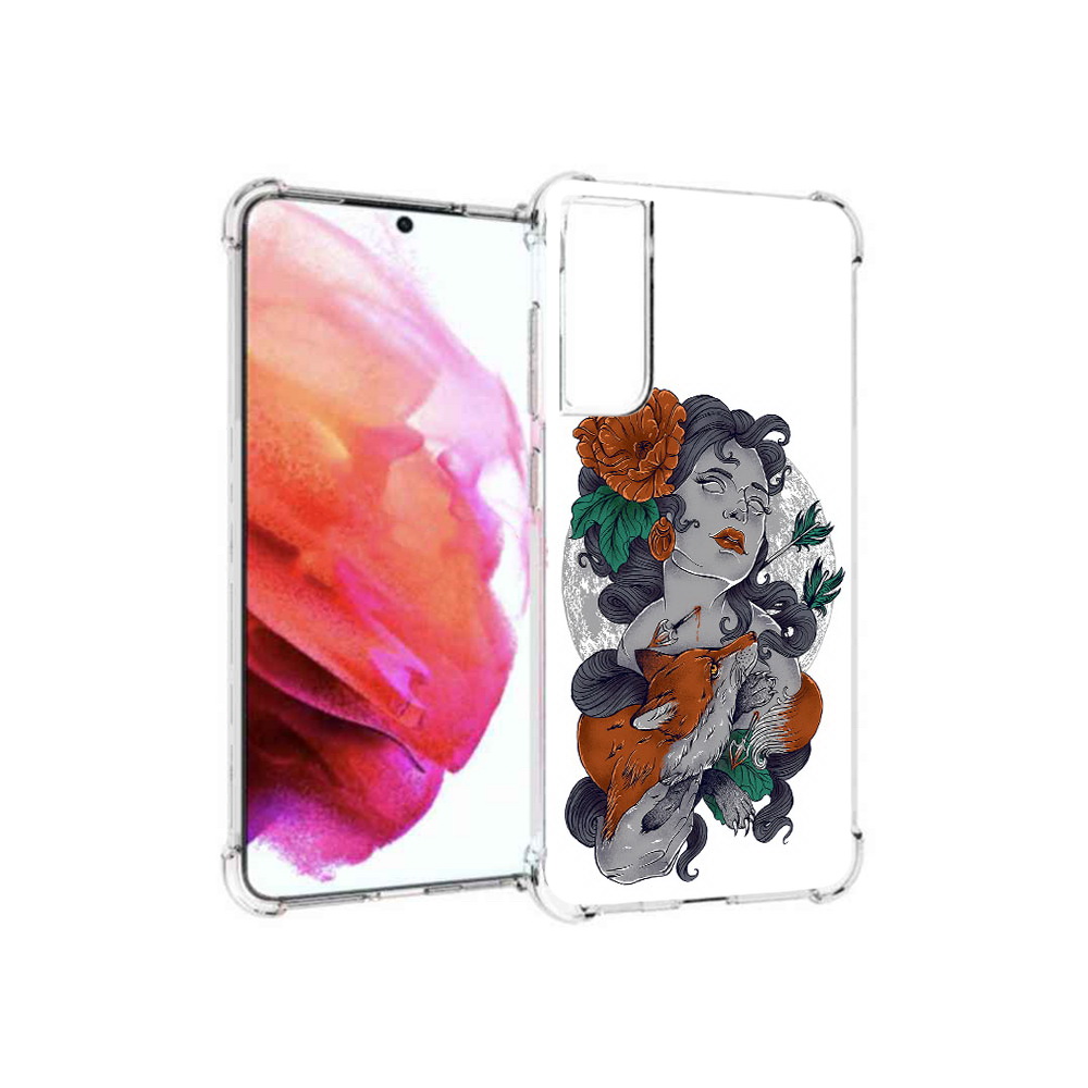 

Чехол MyPads Tocco для Samsung Galaxy S21 FE темная девушка с лисой, Прозрачный, Tocco