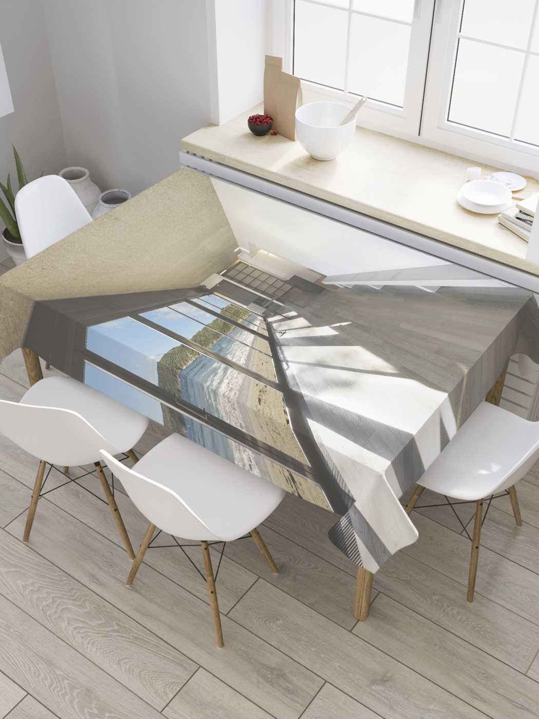 

Скатерть прямоугольная JoyArty "Смотровая веранда" из сатена, 120x145 см, Бежевый, Смотровая веранда