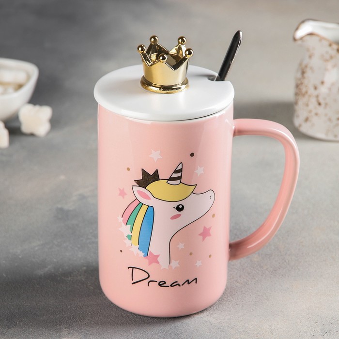 

Кружка «Единорог принцессы», 430 мл, с керамической крышкой и ложкой, рисунок МИКС