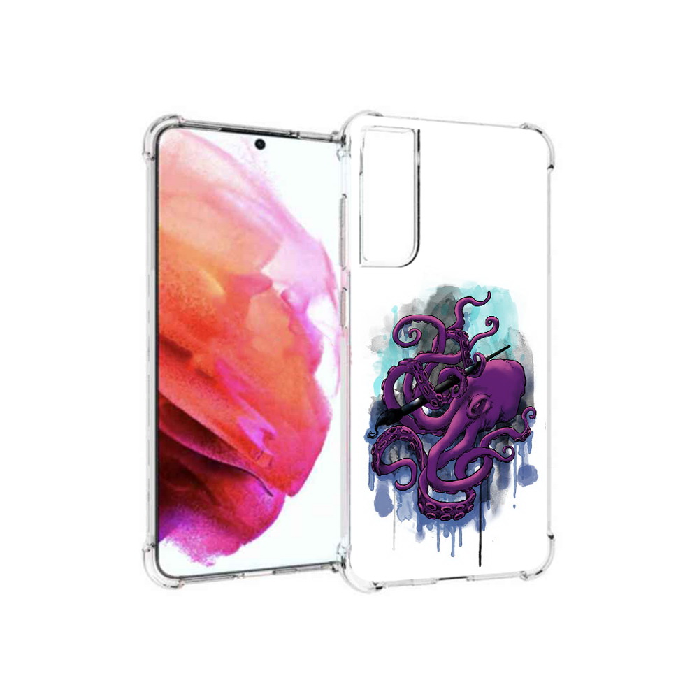 

Чехол MyPads Tocco для Samsung Galaxy S21 FE фиолетовый осьминог, Прозрачный, Tocco
