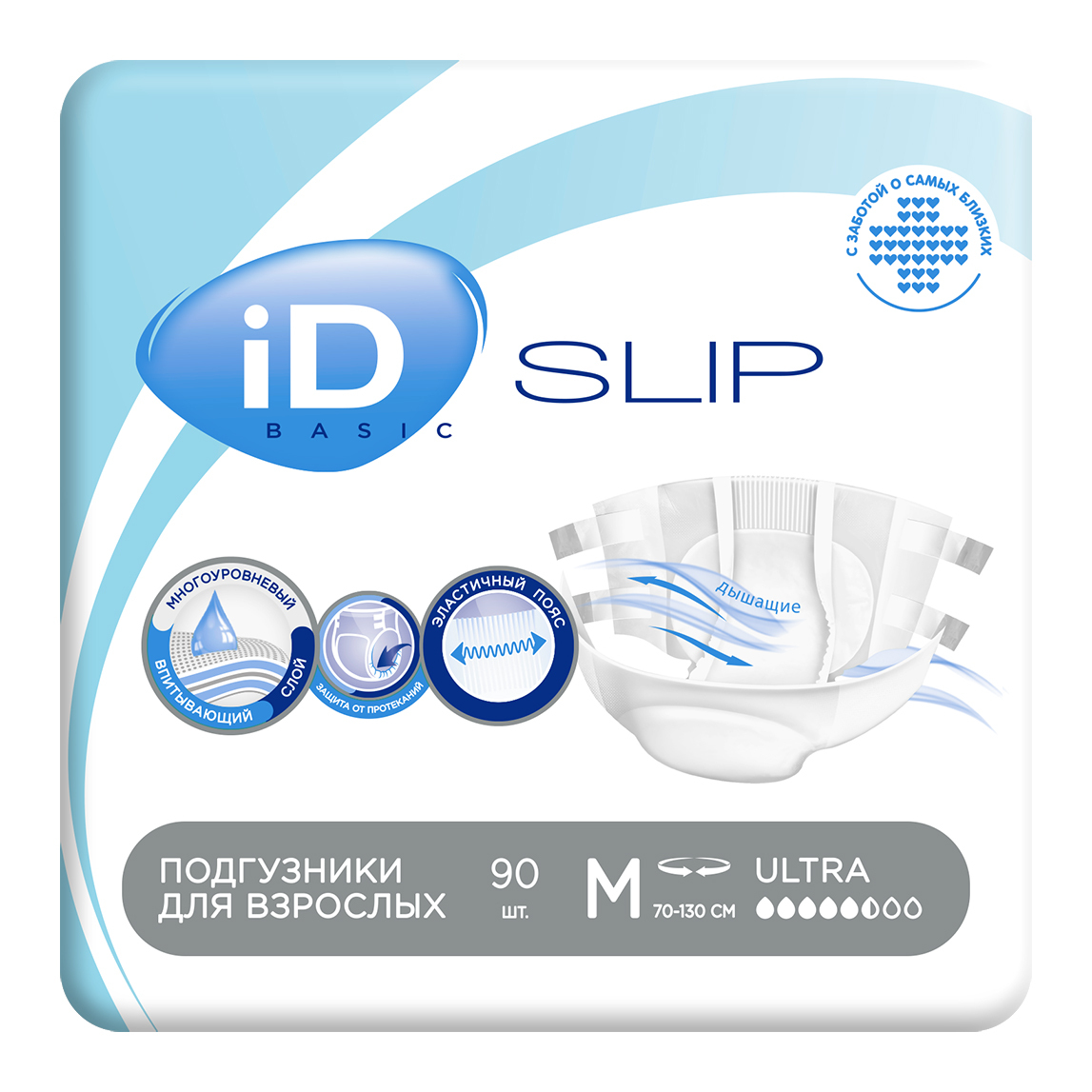 

Подгузники памперсы для взрослых iD Slip Basic размер M, 90 шт, Slip Basic