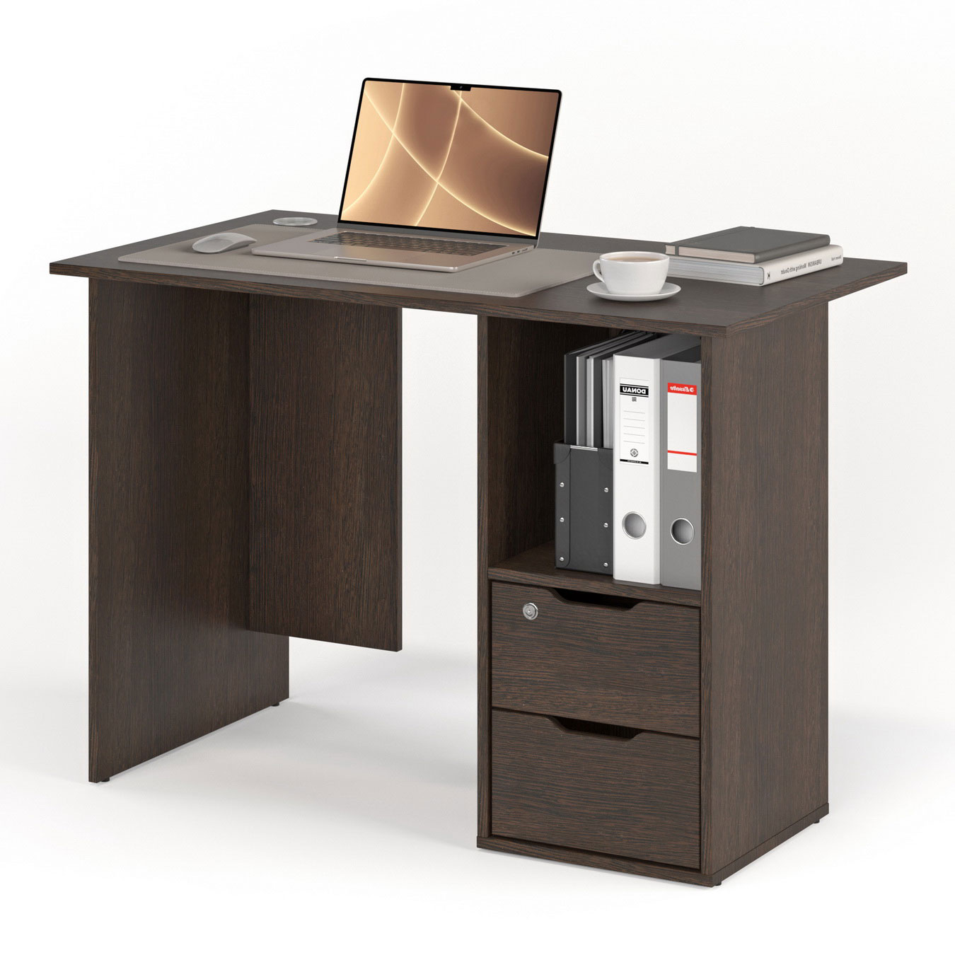 

Письменный стол 107х60 см. МагМебель №62 венге, Письменный стол с двумя ящиками и высокой нишей для папок 107х60 см. №62 тумба справа