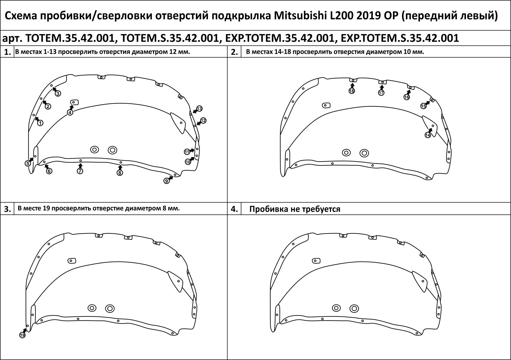 

Подкрылок подходит для MITSUBISHI L200, 2019-> передний левый
