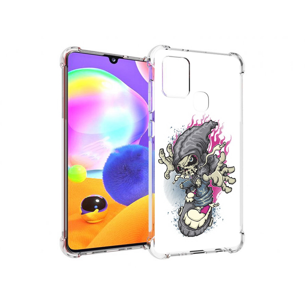 

Чехол MyPads Tocco для Samsung Galaxy A21s нарисованный скелет на скейт борде, Прозрачный, Tocco