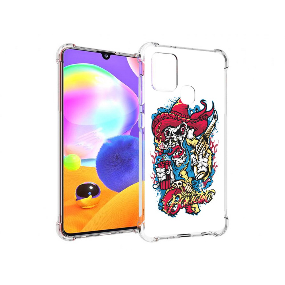 

Чехол MyPads Tocco для Samsung Galaxy A21s нарисованный скелет с писталетом, Прозрачный, Tocco