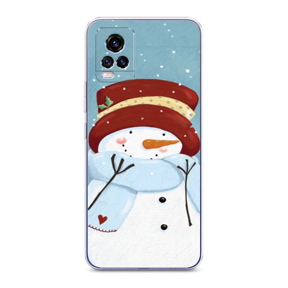 

Чехол для Vivo V20 "Застенчивый снеговик", Голубой;белый;красный, 263350-5