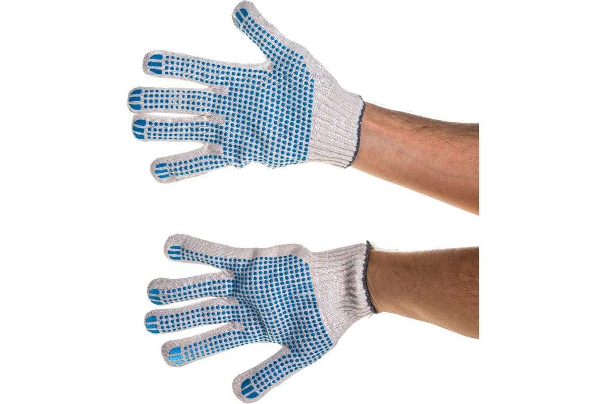 Хлопчатобумажные перчатки с ПВХ Сталер, 100 пар, 10 класс вязки, белые, точка, 5 нитей Т/4