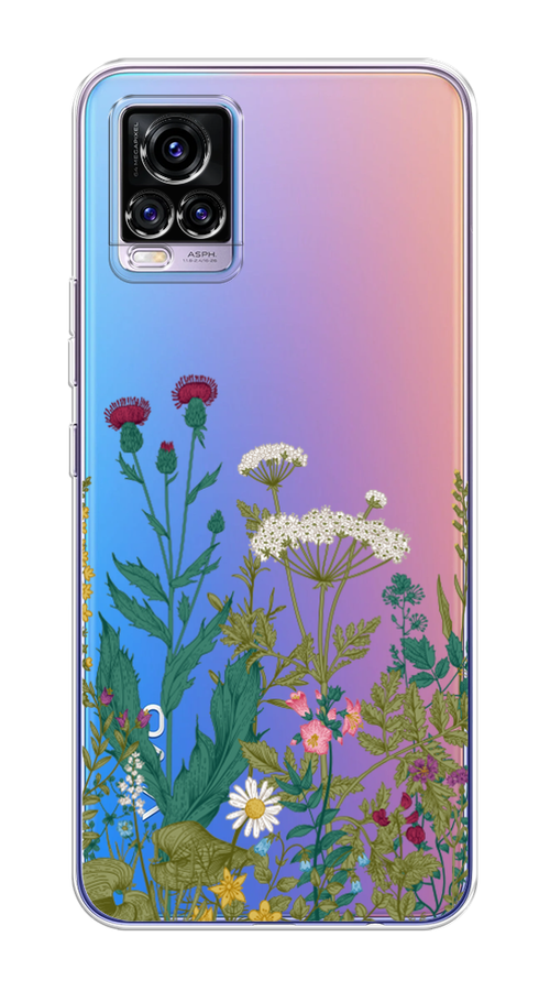 

Чехол на Vivo V20 "Дикие полевые цветы", Зеленый;розовый;белый, 263350-2