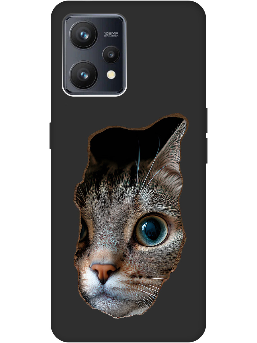 

Силиконовый чехол на Realme 9 с принтом "Котик в стене" матовый черный, Черный;коричневый;белый, 741736512