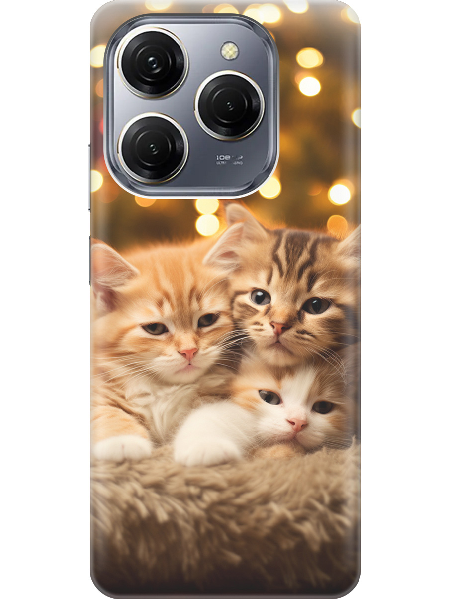

Силиконовый чехол на Tecno Spark 20 Pro с рисунком "Котята и Новый Год", Бежевый;желтый, 20011920