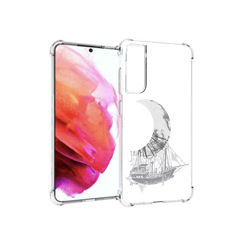 

Чехол MyPads Tocco для Samsung Galaxy S21 FE черно белый корабль полумесяц, Прозрачный, Tocco