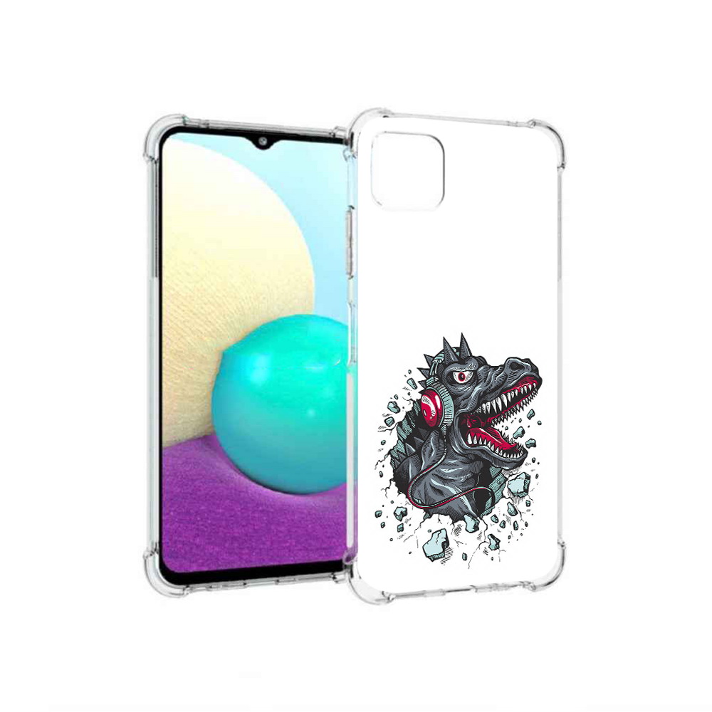 

Чехол MyPads Tocco для Samsung Galaxy A22 Нарисованный динозавр в наушниках, Прозрачный, Tocco