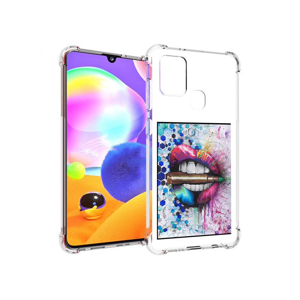 

Чехол MyPads Tocco для Samsung Galaxy A21s разноцветные губы с пулей (PT149116.528.571), Прозрачный, Tocco
