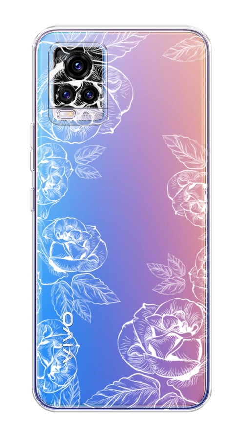 

Чехол на Vivo V20 "Розы графика", Черный;серый, 263350-2