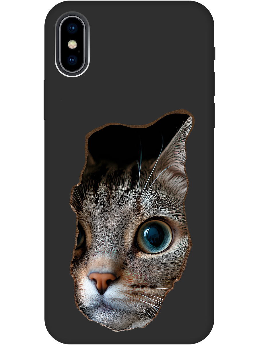 

Силиконовый чехол на Apple iPhone Xs / X с принтом "Котик в стене" матовый черный, Черный;коричневый;белый, 715365412
