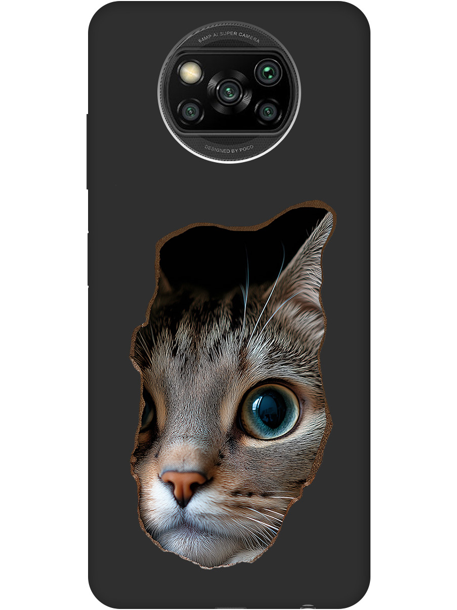 

Силиконовый чехол на Xiaomi Poco X3 / X3 Pro с принтом "Котик в стене" матовый черный, Черный;коричневый;белый, 723602712