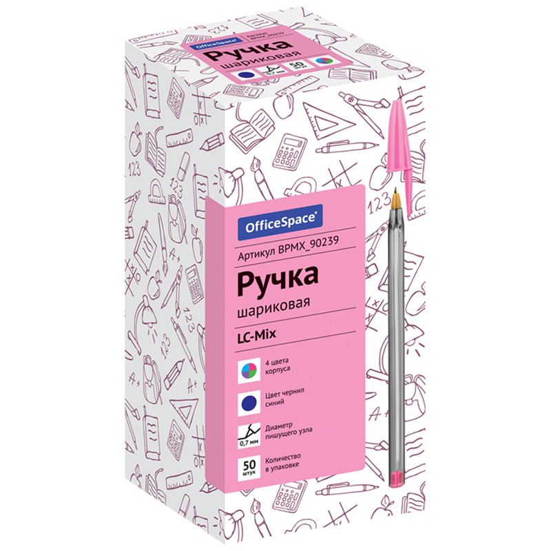 

Ручка шариковая OfficeSpace "LC-Mix" BPMX_90239, 50 штук, синяя, 0.7 мм