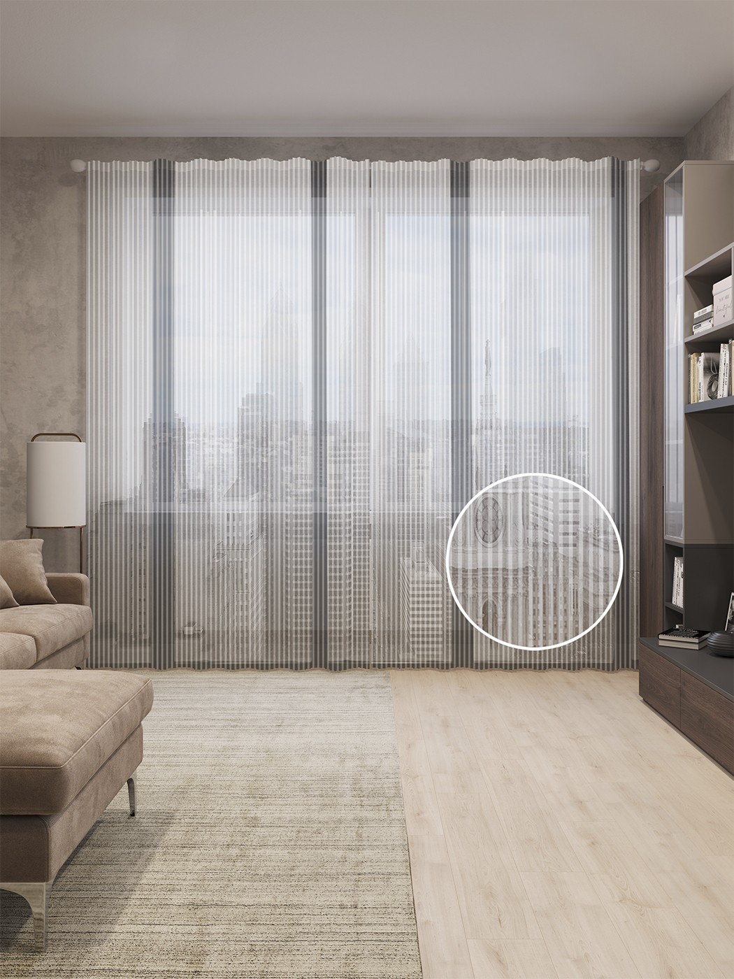 

Тюль на шторной ленте с принтом JoyArty "Город за окном", 310х265 см, Город за окном