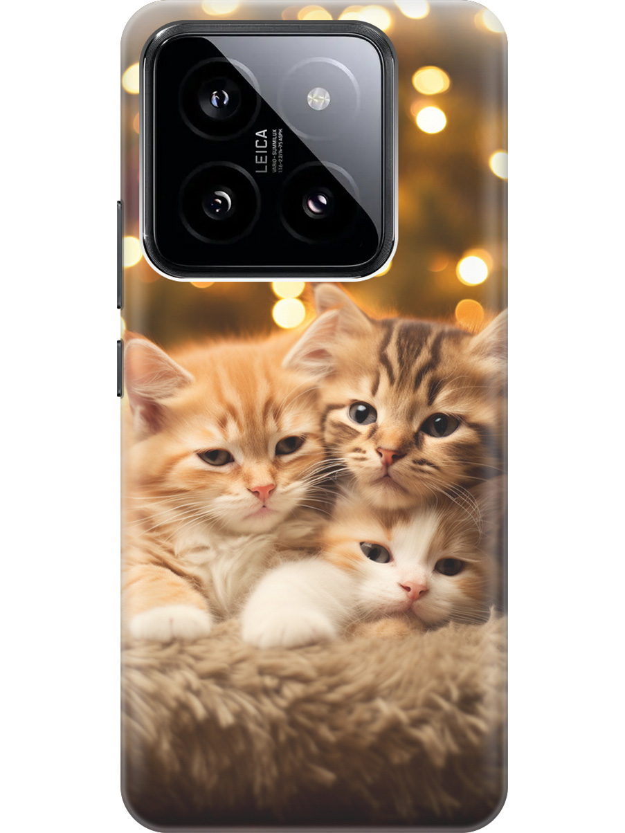 

Силиконовый чехол на Xiaomi 14 Pro с рисунком "Котята и Новый Год", Бежевый;желтый, 20012090