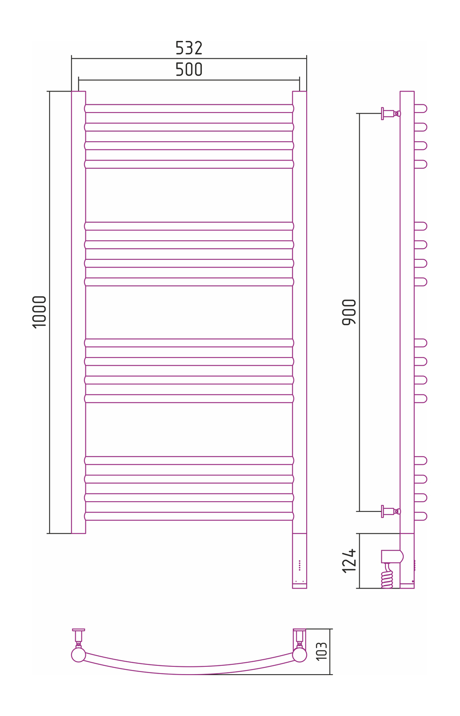 Полотенцесушитель Сунержа Богема 3.0 выгнутая 1000x500 Пр. 00-5803-1050 led rplr 160 4 8m 240v r bl красные светодиоды провод