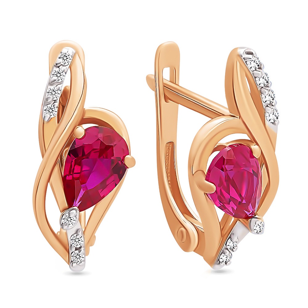 

Серьги из золота 585Gold 102010846, рубин искусственный/бриллиант, 102010846