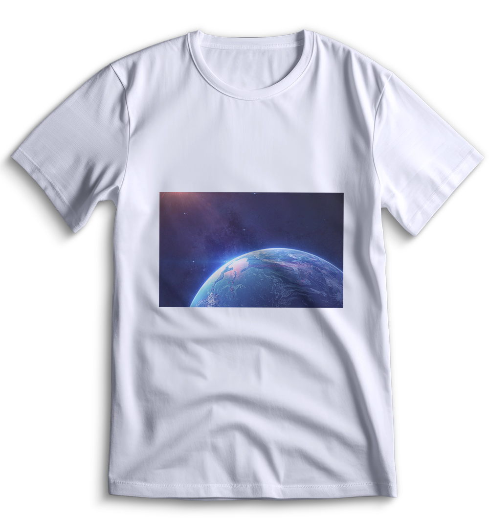 Белая футболка Top T-shirt с тематикой космоса, включая планеты, галактику и вселенную, размер XL, артикул 0097.