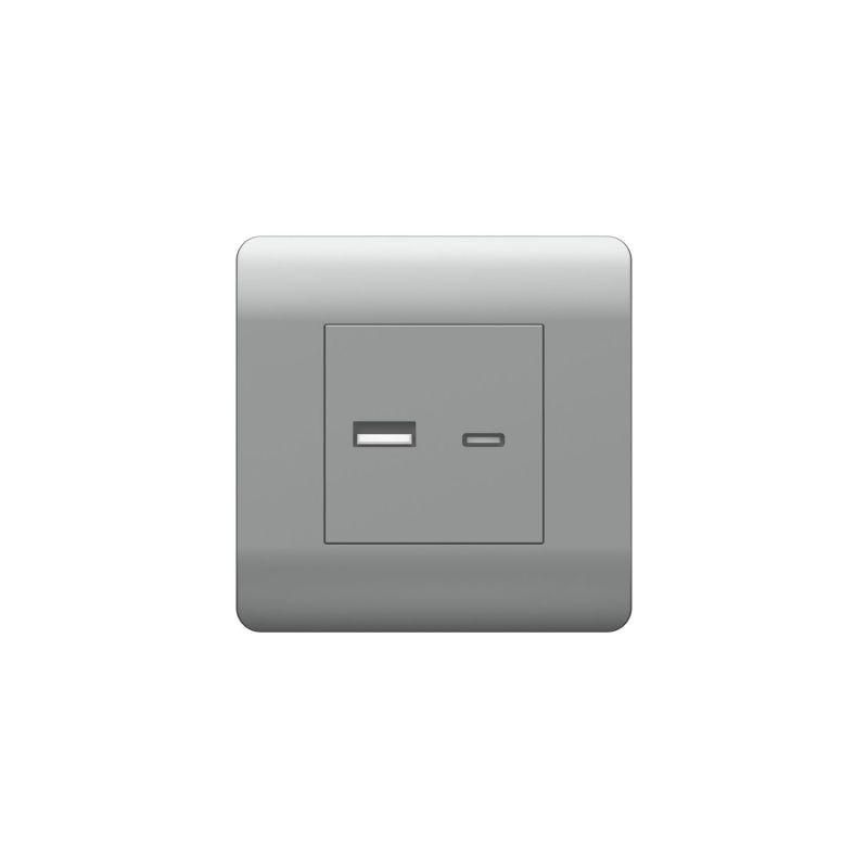 

Розетка USB NEW3-E тип A+C 5В/2.1А серебр. Chint 431451, Серебристый