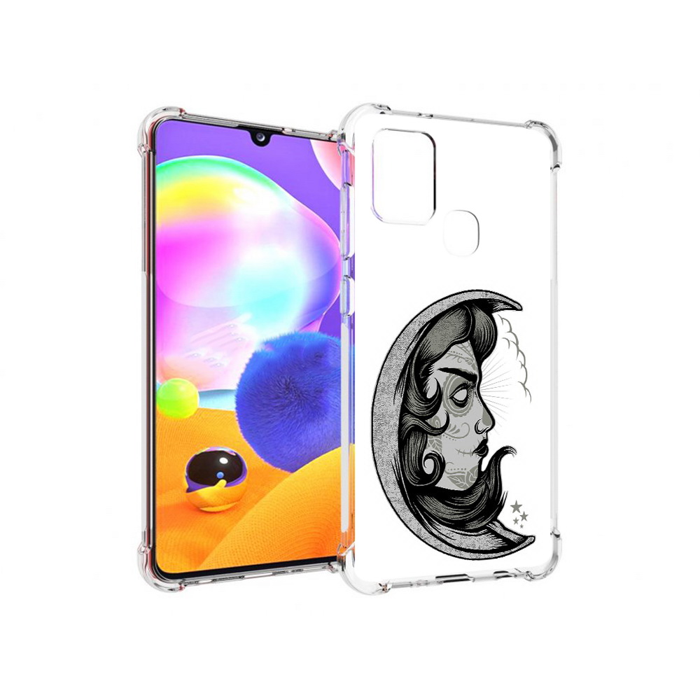 

Чехол MyPads Tocco для Samsung Galaxy A21s черно белая луна с лицом (PT149116.528.680), Прозрачный, Tocco