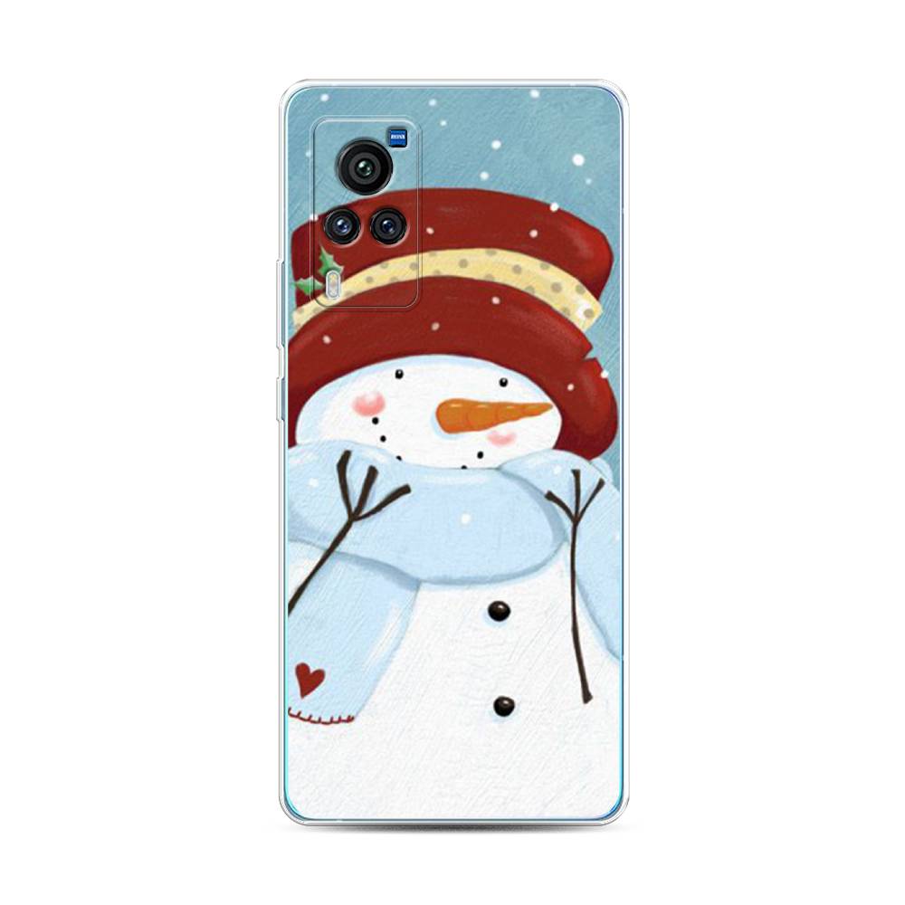 

Чехол для Vivo X60 Pro "Застенчивый снеговик", Голубой;белый;красный, 263850-5