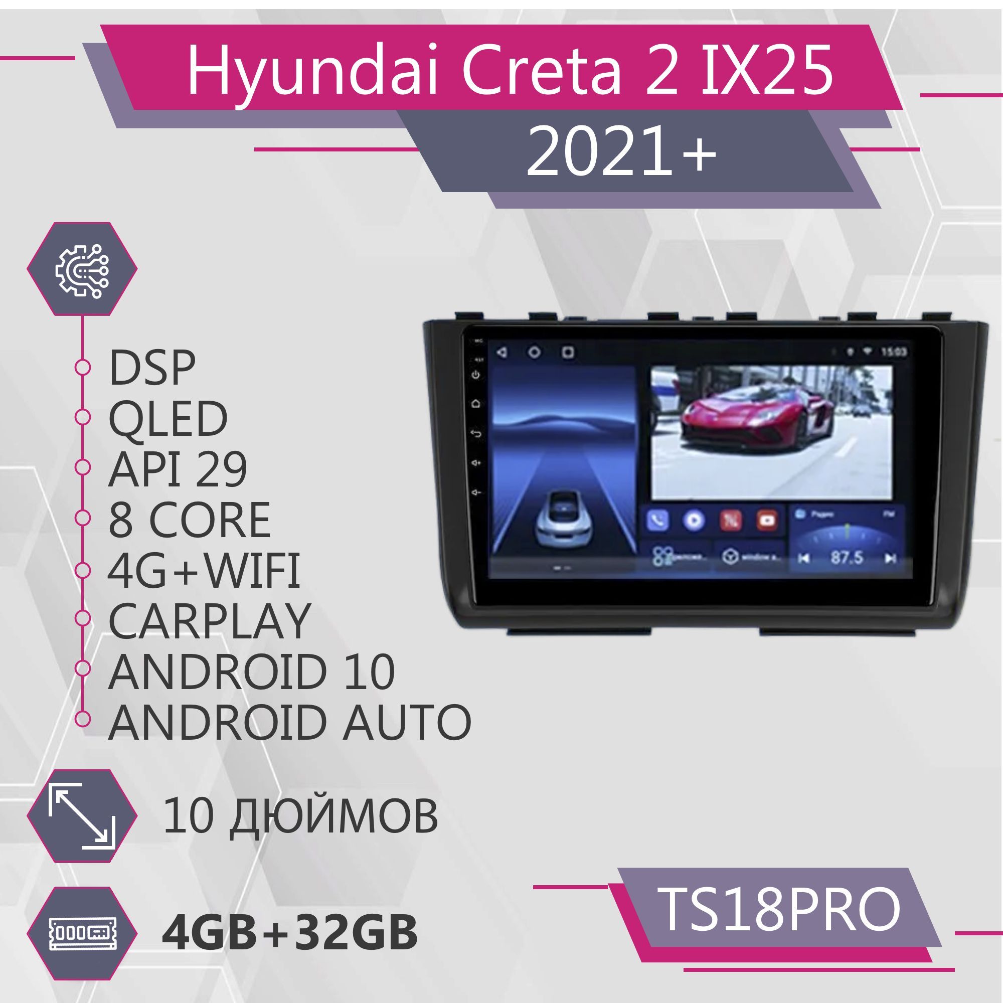 Магнитола Точка Звука TS18Pro для Hyundai Creta 2 IX25/ Хендай Крета 4+32GB 2din
