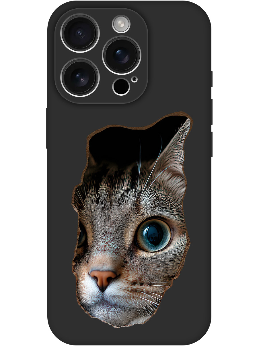 

Силиконовый чехол на Apple iPhone 16 Pro с принтом "Котик в стене" матовый черный, Черный;коричневый;белый, 785197712