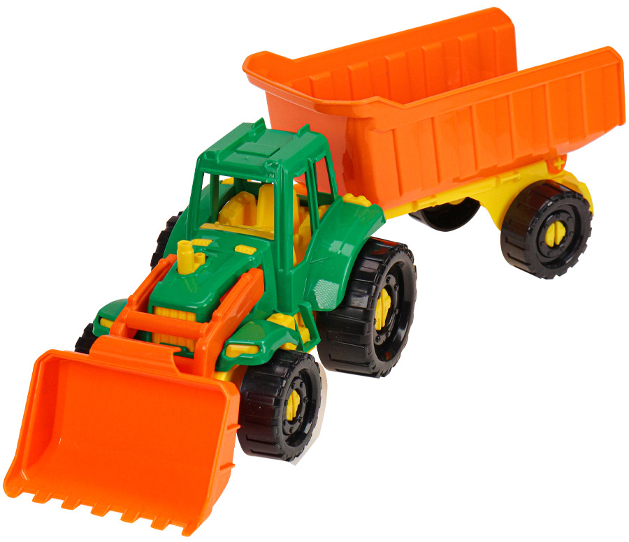 фото Игрушка технок трактор иван с ковшом и прицепом фермерский 110036