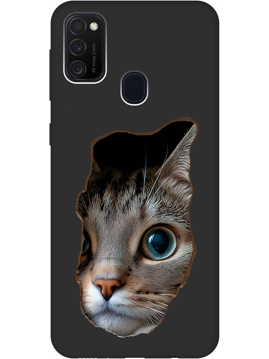 

Силиконовый чехол на Samsung Galaxy M21/M30s с принтом "Котик в стене" матовый черный, Черный;коричневый;белый, 723067612