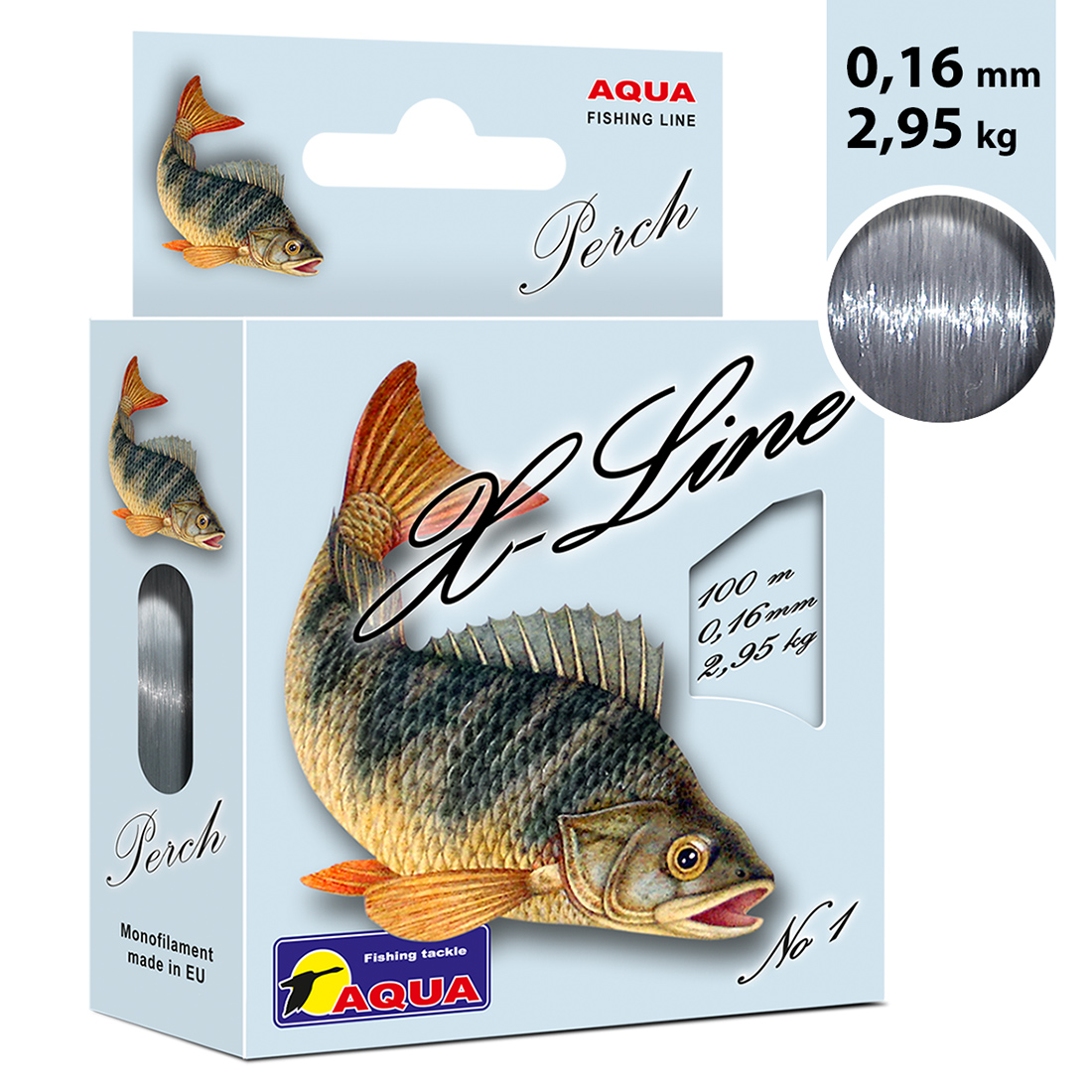 

Леска AQUA X-Line Perch (Окунь) 0,16mm 100m, цвет - серо-стальной, test - 2,95kg, Серый, X-Line