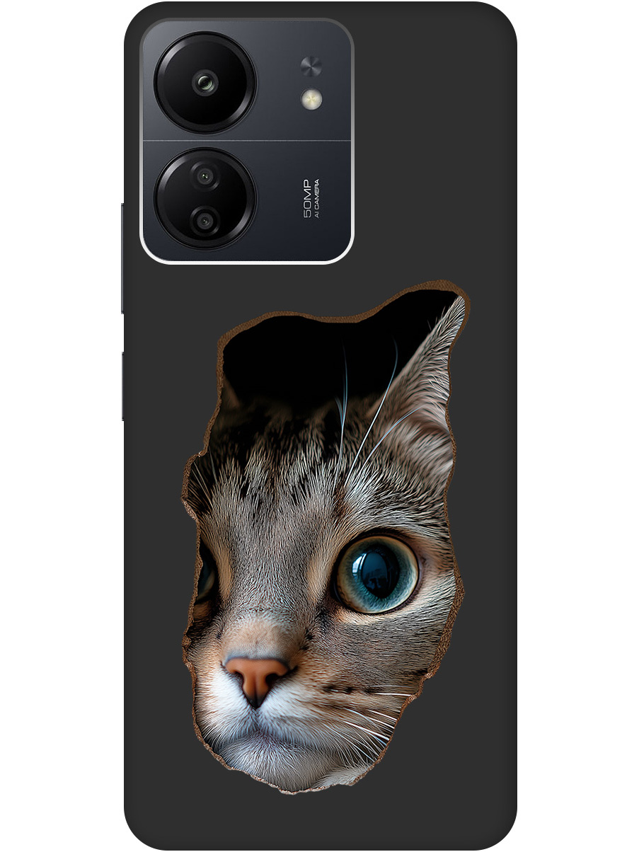 

Силиконовый чехол на Xiaomi Redmi 13C, Poco C65 с принтом "Котик в стене" матовый черный, Черный;коричневый;белый, 777767712
