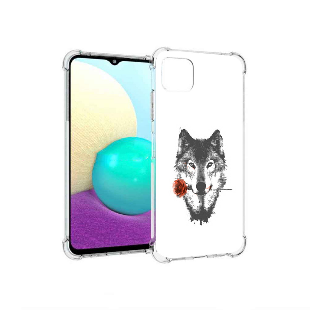 

Чехол MyPads Tocco для Samsung Galaxy A22 волк с розой, Прозрачный, Tocco