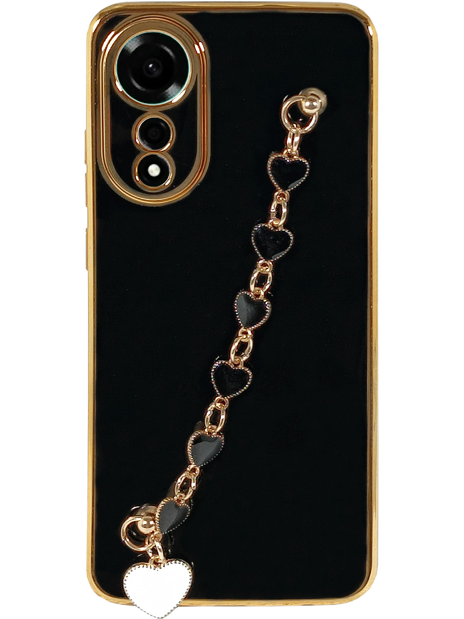 

Силиконовый чехол на Oppo A78 4G с цепочкой сердечки черный, 782630021