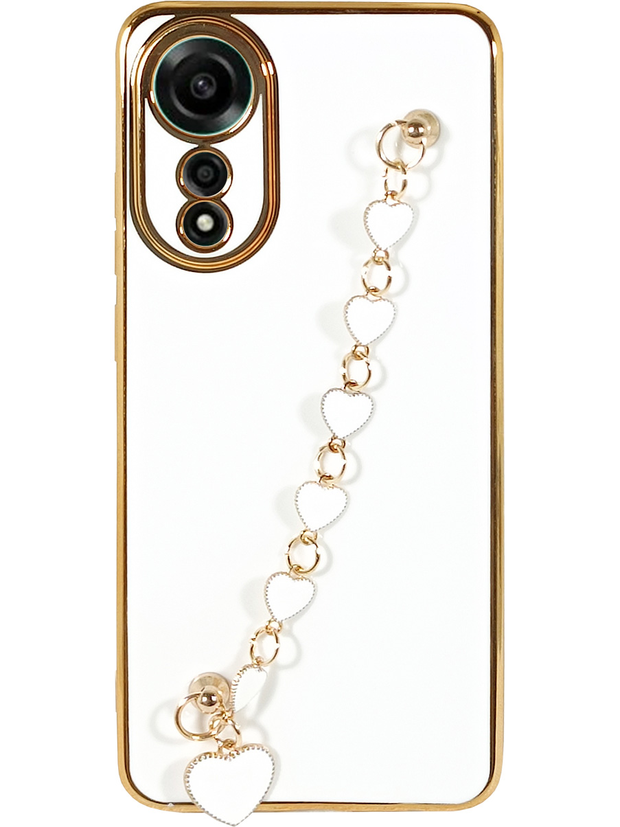

Силиконовый чехол на Oppo A78 4G с цепочкой сердечки белый, 782630021