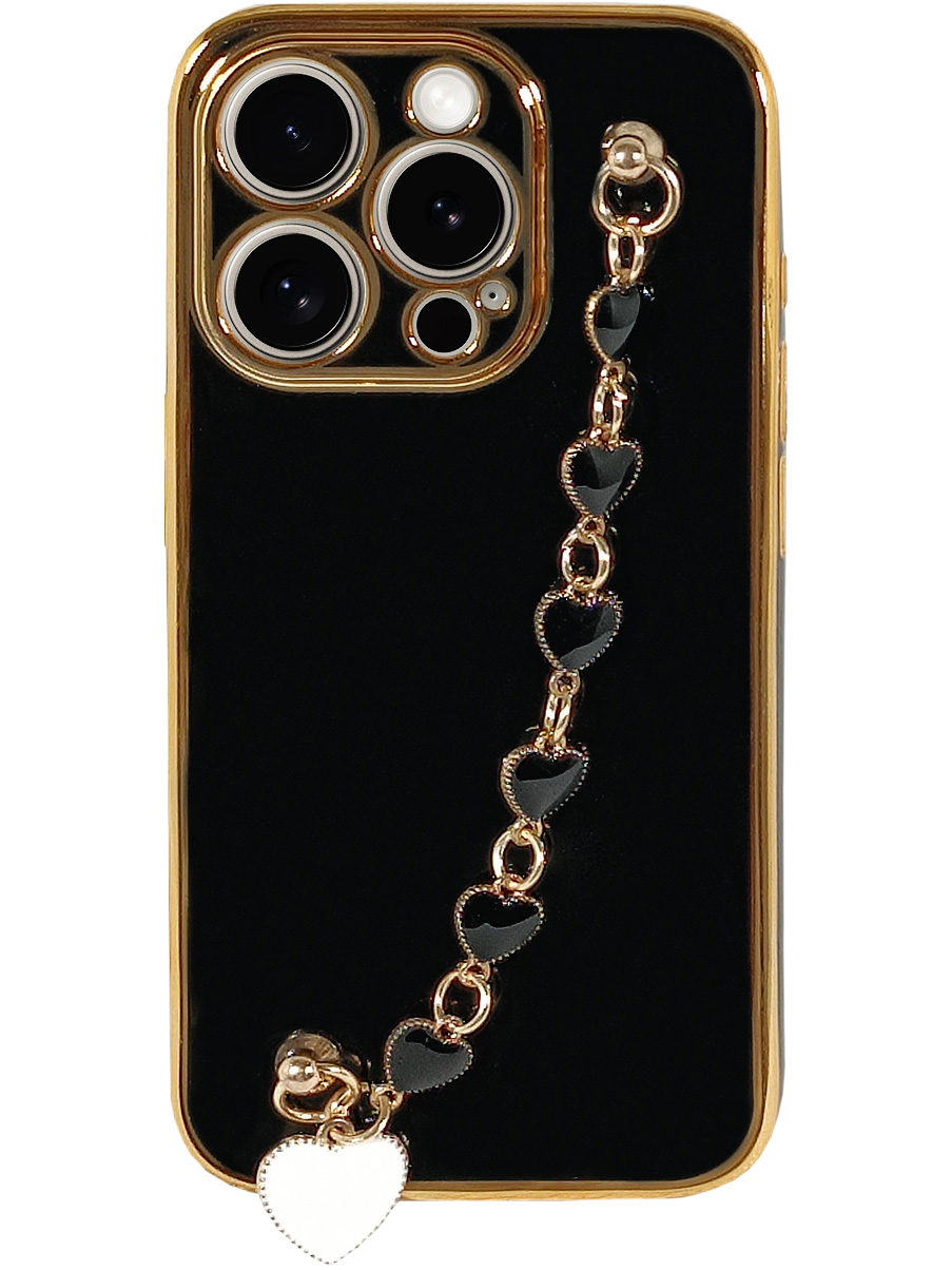

Силиконовый чехол на Apple iPhone 15 Pro с цепочкой сердечки черный, 775148021