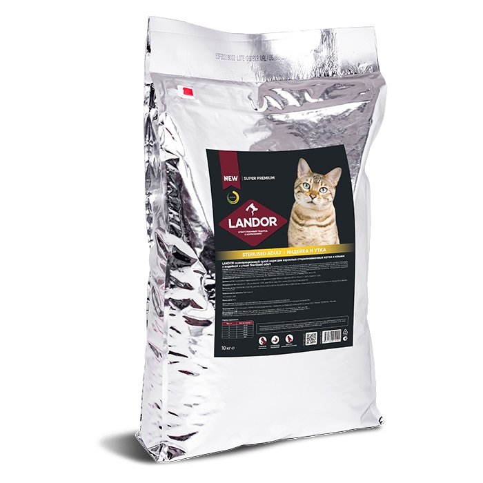 фото Сухой корм для кошек landor, для стерилизованных, с индейкой и уткой, 10 кг